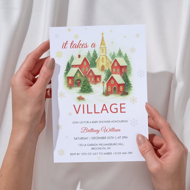 Invitation Fête de bébé de Noël du village  (Créateur téléchargé)
