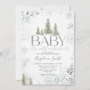 Invitation Fête de bébé de Noël en forêt de sauge d'hiver arg