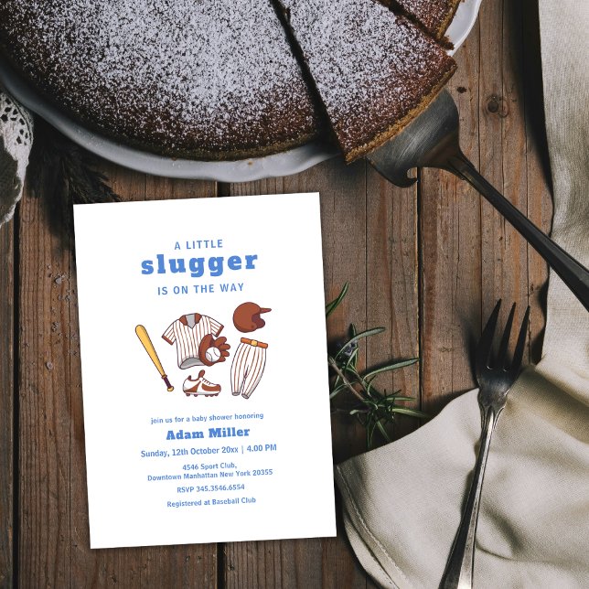 Invitation Fête de Bébé de Sport de Baseball Moderne Little S (Modern Little Slugger Baseball Sport Baby Shower Invitation)