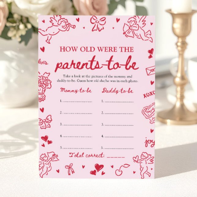 Invitation Fête de Bébé Dessinée à la Main Rose Quel âge avai (Pink Hand Drawn Baby Shower How Old Were They Game)