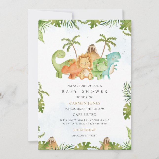 Invitation Fête de bébé dinosaure - Conception de dinosaure (Devant)