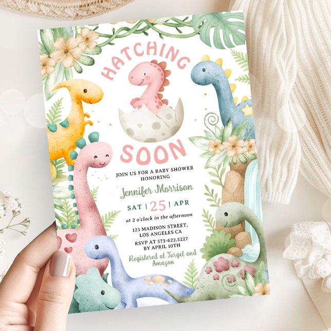 Invitation Fête de bébé dinosaure fille Rose Dino  (Créateur téléchargé)