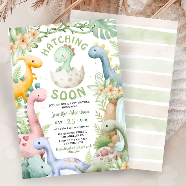 Invitation Fête de bébé dinosaure verte, thème dinosaure neut (Créateur téléchargé)