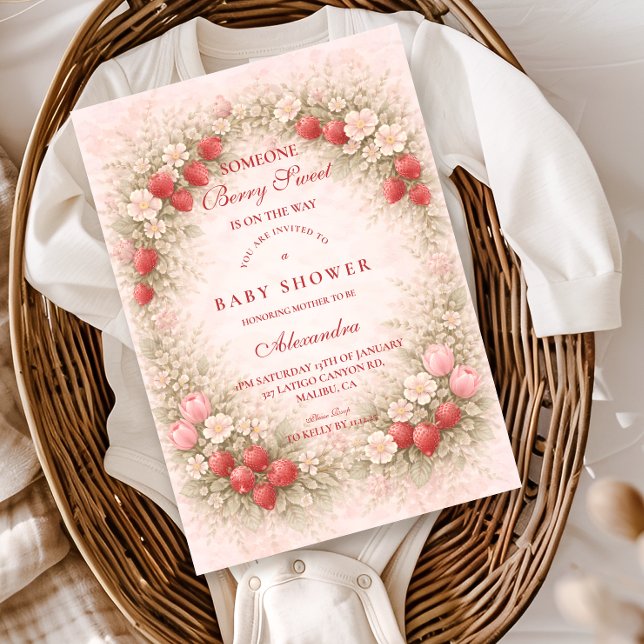 Invitation Fête de bébé douce aux fraises (Créateur téléchargé)