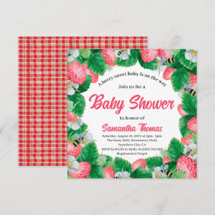 Invitation Fête de bébé douce aux fraises à l'aquarelle
