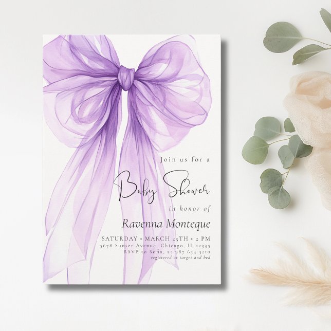 Invitation Fête de bébé douce et prépa Bow Coquette Lavande D (Créateur téléchargé)