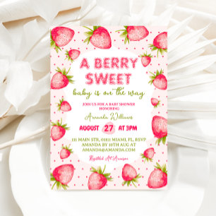 Invitation Fête de bébé douce fraise et baie