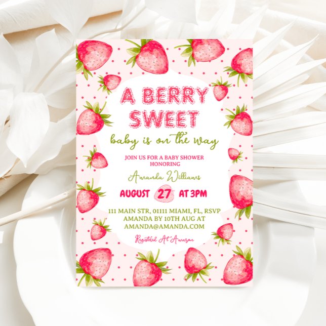 Invitation Fête de bébé douce fraise et baie (Créateur téléchargé)