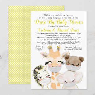 Invitation Fête de bébé Drive By au thème d'animaux Masqués e