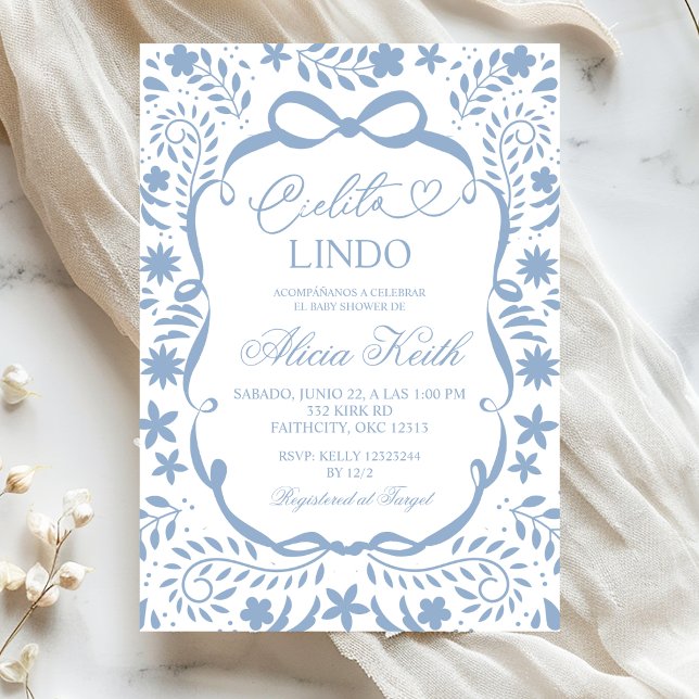 Invitation Fête de bébé Dusty Blue espagnole Cielito Lindo  (Créateur téléchargé)