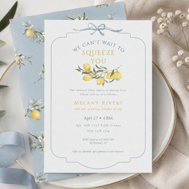 Invitation Fête de Bébé Dusty Blue On Ne Peut Pas Attendre De (Dusty Blue Can’t Wait to Squeeze You Baby Shower Invitation)