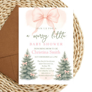 Invitation Fête de Bébé Élégante avec un Nœud Rose