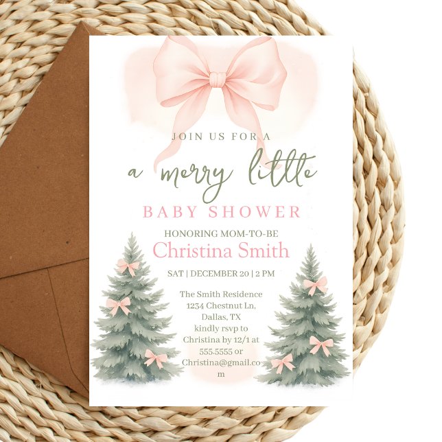 Invitation Fête de Bébé Élégante avec un Nœud Rose (Créateur téléchargé)