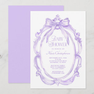Invitation Fête de bébé élégante cadre + nœud violet