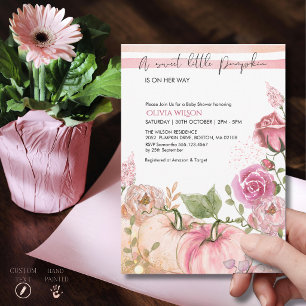 Invitation Fête de Bébé Élégante Citrouille Rose et Or Aquare