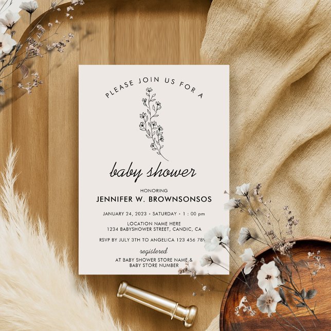 Invitation Fête de Bébé Élégante Classique Florale Neutre Bei (Créateur téléchargé)