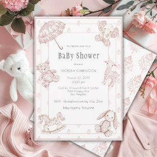 Invitation Fête de bébé élégante fille toile rose