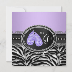 Invitation Fête de bébé élégante lavande zèbre violet