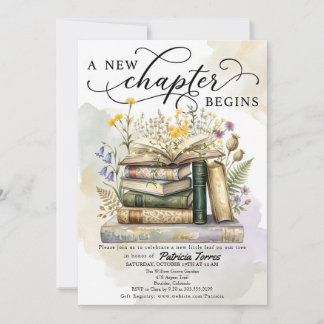 Invitation Fête de Bébé Élégante Livre & Fleurs Un Nouveau Ch