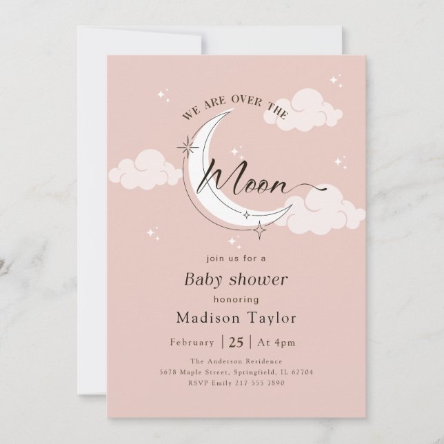 Invitation Fête de bébé Élégante Moderne Au-Delà de la Lune (Devant)