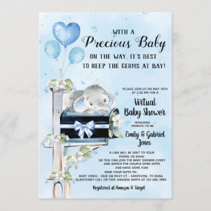 Invitation Fête de bébé éléphant garçon Covid par courrier