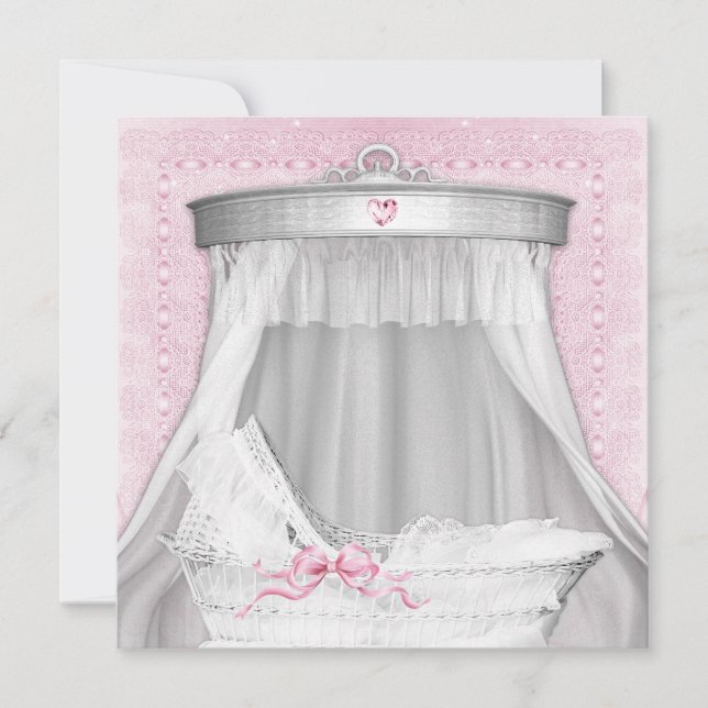 Invitation Fête de bébé en berceau rose (Devant)