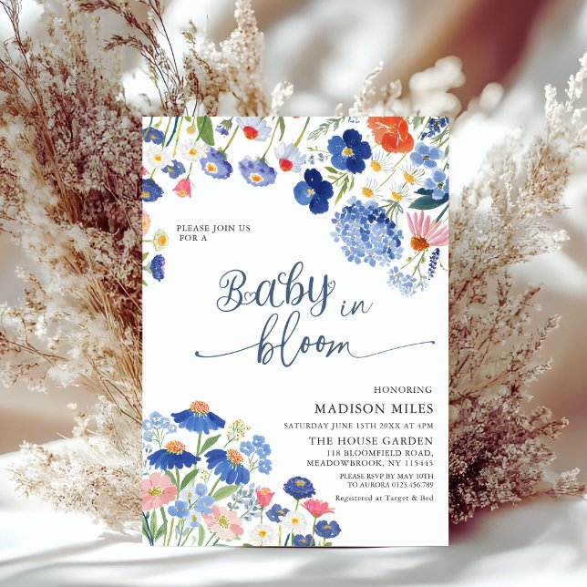 Invitation Fête de Bébé en Fleur de Prairie aux Bleuets Pouss (Créateur téléchargé)
