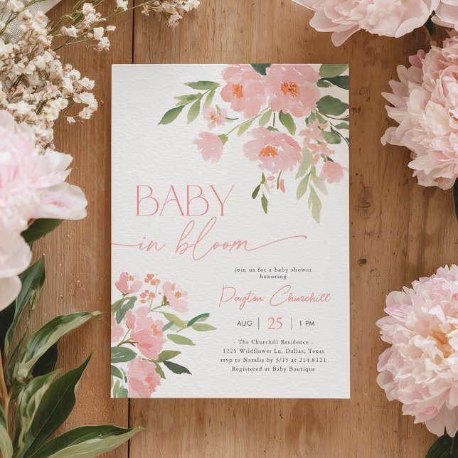Invitation Fête de bébé en fleurs rose (Créateur téléchargé)
