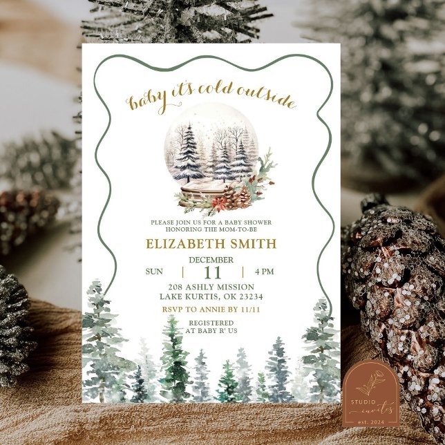 Invitation Fête de Bébé en Forêt de Neige d'Hiver (Créateur téléchargé)