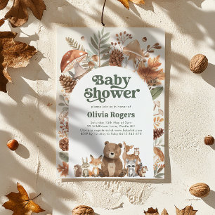 Invitation Fête de Bébé en Forêt Renard Cerf Ours Genre Neutr