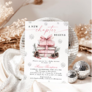 Invitation Fête de bébé en hiver avec un nœud rose - Un nouve