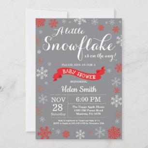 Invitation Fête de bébé en hiver Flocon de neige rouge blanc