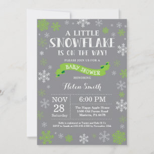 Invitation Fête de bébé en hiver Flocon de neige Rouge Vert e