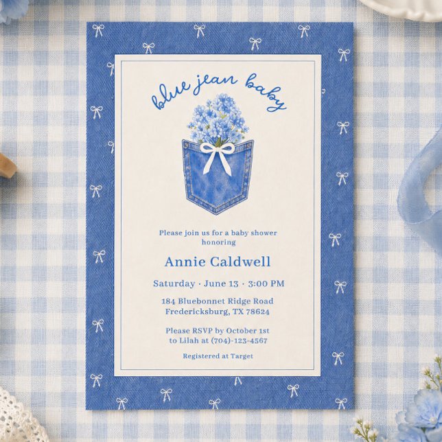 Invitation Fête de Bébé en Jean Bleu (Créateur téléchargé)