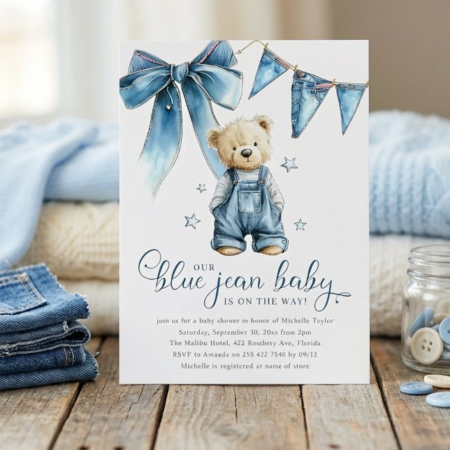 Invitation Fête de Bébé en Jean Bleu Bébé (Créateur téléchargé)