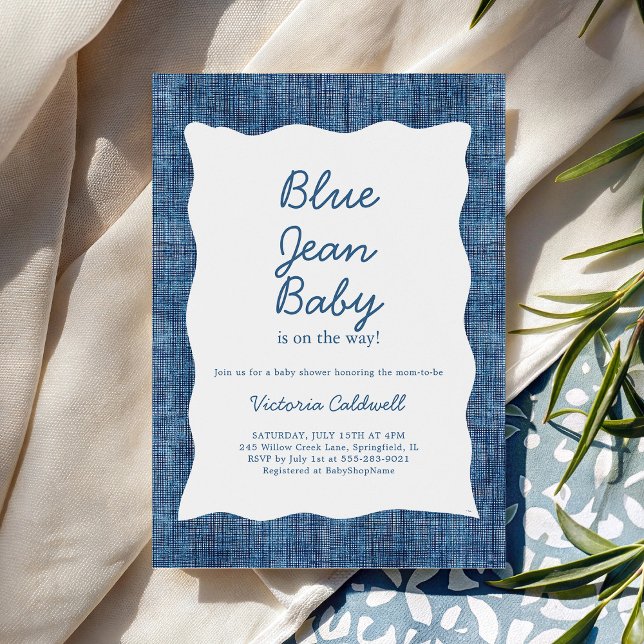 Invitation Fête de Bébé en Jean Bleu Denim (Créateur téléchargé)