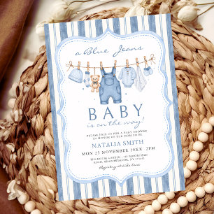 Invitation Fête de Bébé en Jean Bleu Linge à Linge Vêtements
