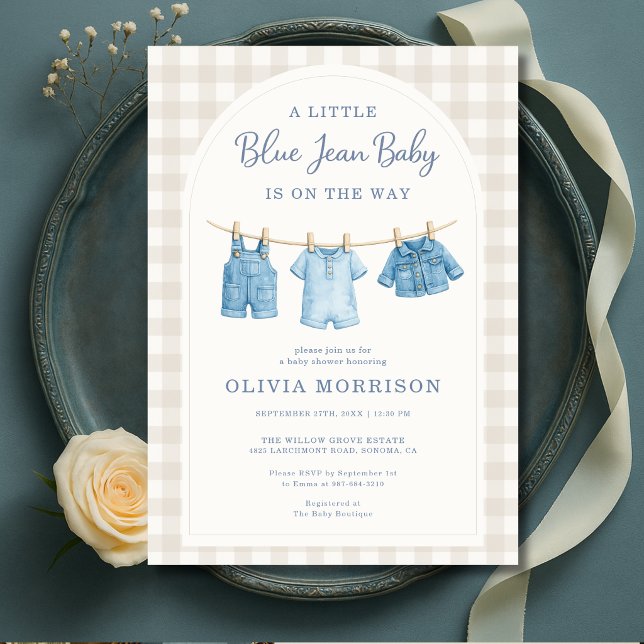 Invitation Fête de Bébé en Jean Bleu Neutre (Créateur téléchargé)