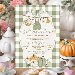 Invitation Fête de bébé en vichy vert sauge Tombez amoureux