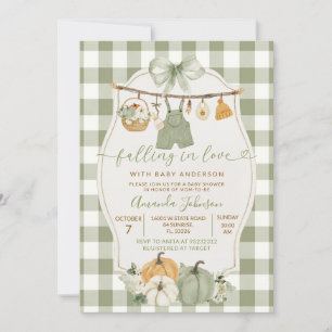 Invitation Fête de bébé en vichy vert sauge Tombez amoureux