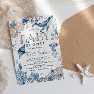 Invitation Fête de Bébé Enchantée Sous l'Océan à l'Aquarelle