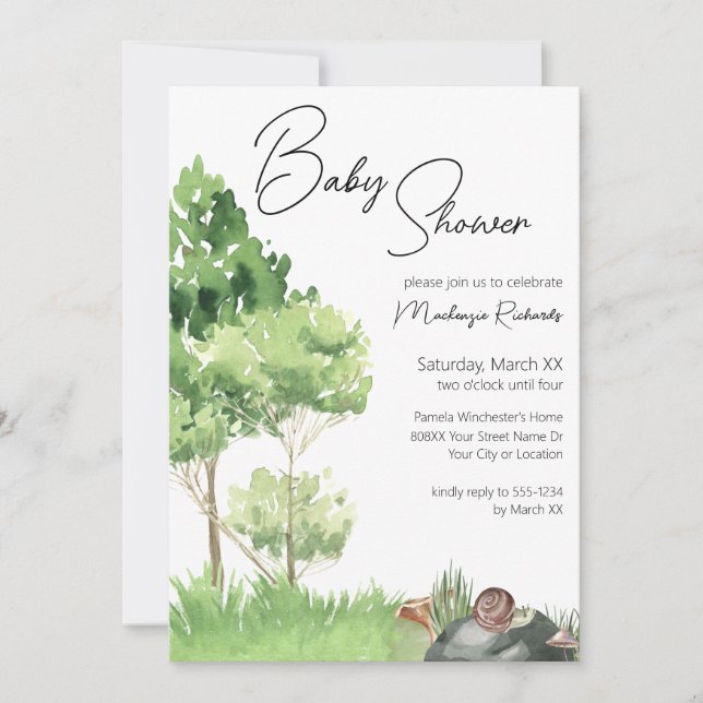 Invitation Fête de Bébé Escargot Aquarelle dans le Parc (Devant)