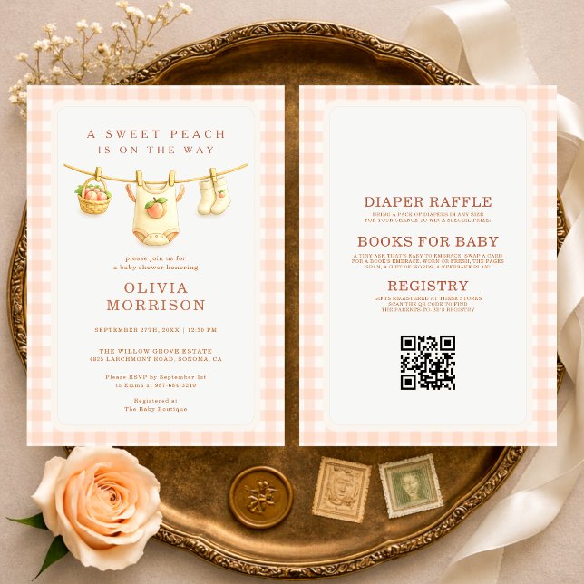 Invitation Fête de bébé été Peach en un seul ensemble (Créateur téléchargé)