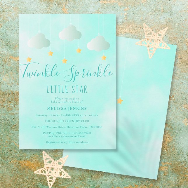 Invitation Fête de Bébé Étoile Scintillante Neutre (Créateur téléchargé)