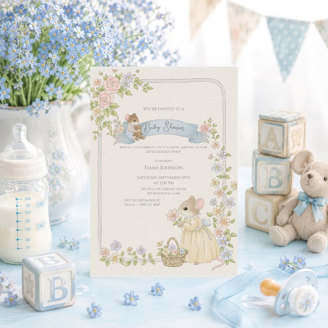Invitation Fête de Bébé Fantaisiste avec Souris (Créateur téléchargé)