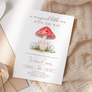 Invitation Fête de Bébé Fantaisiste Forêt Bois Champignon