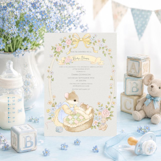 Invitation Fête de Bébé Fantaisiste Souris (Créateur téléchargé)