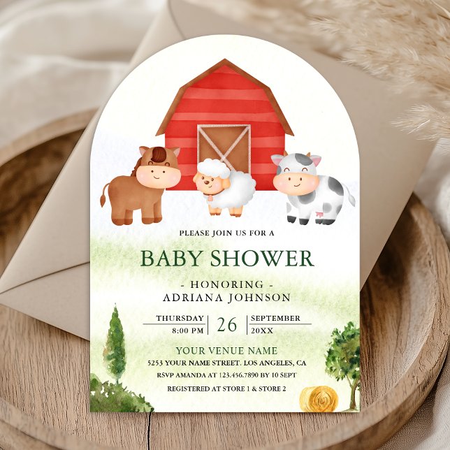 Invitation Fête de Bébé Ferme de Charme Animaux Mignons Toile (Créateur téléchargé)