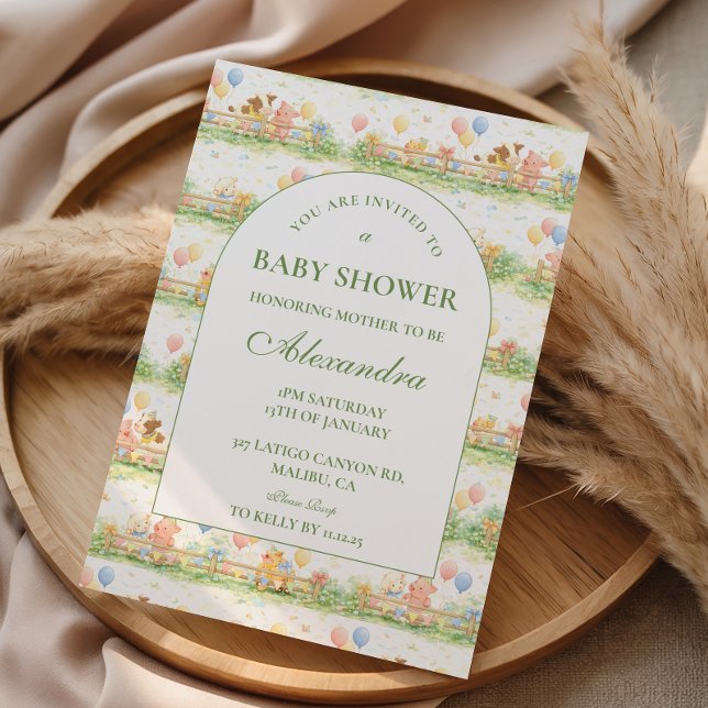 Invitation Fête de Bébé Ferme Pastel dans le Jardin (Créateur téléchargé)