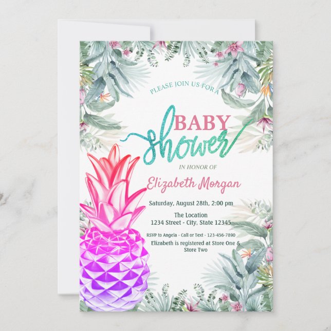 Invitation  Fête de bébé Feuilles Tropicales Ananas Cool  (Devant)